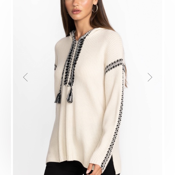 Johnny Was Cream Beltran Multi Color Whipstitch Hooded Baja Sweater - Picture 6 of 8